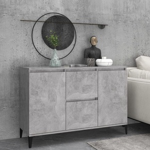 Buffet de rangement multifonctionnel en bois gris béton pour salle à manger et salon avec 2 tiroirs et portes - Product Image 4