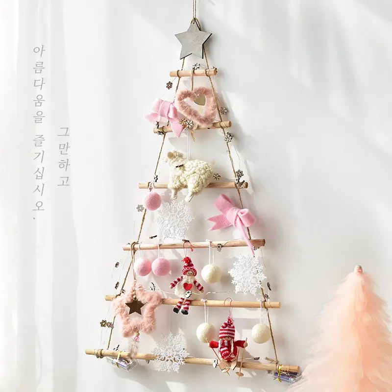 Ins Nordic wood wall hanging decoration Christmas tree star original wood color free collocation Christmas tree
