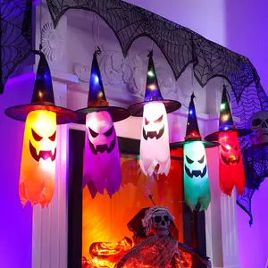 Pemasok Properti Halloween Topi Penyihir Lampu LED Gantung Hantu Lampu Luar Ruangan Tahan Air Tali