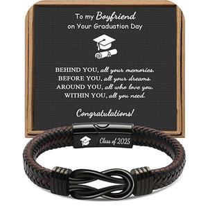 Bracelet en cuir à boucle magnétique, tissé à la main, saison rentrée des classes, motif huit, pierre naturelle pour homme - Product Image 5