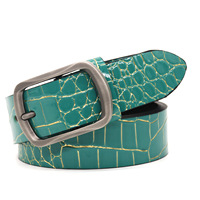 Ceinture pour homme pour jeans, ceinture personnalisée en PU vert brillant effet croco, boucle ardillon carrée en métal rétro, accessoire de taille quotidien