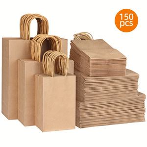Bolsa de papel kraft para llevar con asa retorcida, reciclable, 150 unidades, tamaños surtidos - Product Image 1