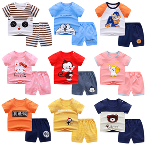 Vente en gros d'ensembles de vêtements pour bébés et enfants unisexes d'été avec t-shirt à manches courtes à motif de dessin animé, 100% coton biologique, meilleur prix - Product Image 2