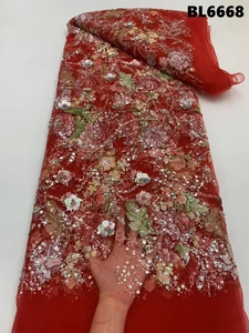 Tissu <span class=keywords><strong>en</strong></span> dentelle française de luxe, <span class=keywords><strong>maille</strong></span> brodée, tulle, paillettes, perles, robes de mariée, robes de soirée, abayas arabes, 100% polyester - Product Image 2