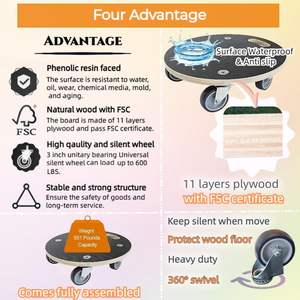 Chariot de déménagement de meubles avec roues en caoutchouc, moteur roulant en bois MDF robuste de 500lb pour canapé <span class=keywords><strong>piano</strong></span> et réfrigérateur - Product Image 4
