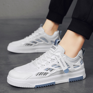 Nouvelles baskets plates blanches en cuir respirant pour hommes, style décontracté, chaussures de sport et de marche pour homme - Product Image 5