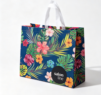 Sac fourre-tout non tissé imprimé fleurs tropicales, logo personnalisé pour salon, sac de shopping écologique réutilisable pour salon de beauté