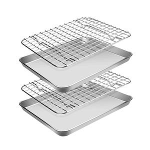 Factory Wholesale Stainless Steel Metal Bread Cookie Baking Dishes <strong>Pans</strong> With Cooling Rack Set - Product Image 2