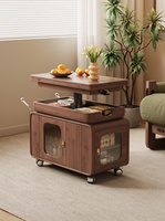 Table d'appoint multifonctionnelle en bois massif avec plateau relevable, réglage en hauteur et armoire de rangement avec porte en verre BJ02 #