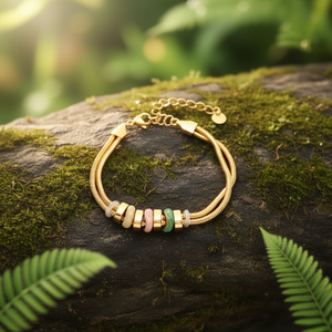 Fashion <b>Beaded</b> <b>Bracelet</b> 316L Stainless Steel PVD <b>Gold</b> Plating Sustainable Resistant Multi Color Stone Design - Product Image 3