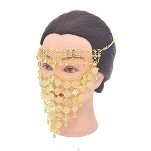 Hot Sale Adult Girl's Fashion Shiny Gold Plated Alloy Coin Face Chain Mask <strong>Veil</strong> With Tassel <strong>Headband</strong> Forehead Eye Accessories - Product Image 2