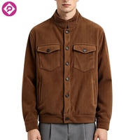 Veste décontractée en velours côtelé pour homme, personnalisable avec logo, couleur unie, coupe ample, simple boutonnage, multi-poches, idéale pour l'hiver – Vente en gros
