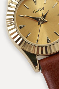 Montre GBHW de petite taille, or brun, quartz, montre-bracelet pour femmes, boîtier en acier inoxydable, bracelet en cuir, design élégant, style tendance - Product Image 6