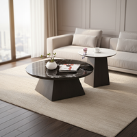 Table basse ronde de luxe moderne, carreaux de céramique noirs, pieds en bois, rangement, facile à nettoyer, salon, restaurant, hôtel, villa, meubles