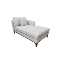 Chaise longue élégante et moderne avec accoudoir gauche, meubles de salon, chaise longue rembourrée en tissu blanc crème avec pieds en bois foncé