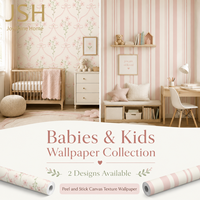 Papel Tapiz Autoadhesivo Impermeable para Niños, Diseño Floral Rosa con Rayas, Revestimiento de Pared de PVC para Guardería, Sala de Estar y Baño, Personalizado de Fábrica