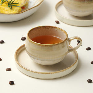 ชุดถ้วยกาแฟเซรามิกพร้อมจานรองทรงกลมสไตล์วาบิซาบิ พร้อมหูจับ สำหรับดื่มชายามบ่าย ใช้ในบ้าน - Product Image 2