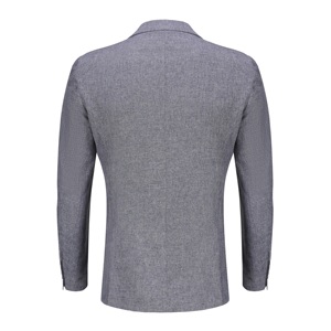 Veste de costume de <span class=keywords><strong>mariage</strong></span> élégante pour <span class=keywords><strong>homme</strong></span>, grise, coupe ajustée, simple boutonnage, col en V, en tissu peigné, <span class=keywords><strong>tenue</strong></span> de travail décontractée de haute qualité - Product Image 3