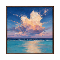 Tableau mural en toile Paysage marin bleu avec nuages rêveux et océan, artisanat en bois, option de suspension pour la décoration de villas, hôtels et complexes de luxe