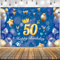 70,8x43 Zoll Blaues Tragbares Polyester Happy Birthday Banner Druck 50. Geburtstag Familienfeier Fotowand Dekoration Hintergrund
