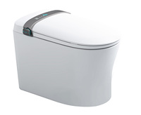 WC intelligent monobloc en céramique, à capteur de pied intelligent, avec siège allongé, siège chauffant, double chasse d'eau, à poser au sol, avec système S-trap inclus