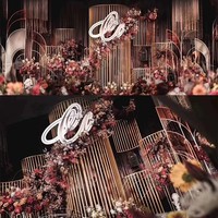 Décorations de mariage pour la scène de réception, décorations d'arrière-plan, ornements, écran en fer en forme d'arc semi-circulaire avec des lignes