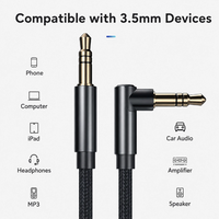 Câble audio AUX personnalisé en forme de L, 90 degrés, 3,5 mm mâle-mâle, noir, en nylon tressé, avec prise plaquée or, cordon stéréo haute fidélité