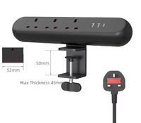 Multiprise noire en aluminium et plastique avec pince de fixation britannique, réglable 50 mm, avec double ports USB pour bureau, cuisine et maison