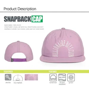 Alta qualidade personalizado não estruturado esporte 5 painel golf cap snapback rosa chapéus adulto vintage plana brim nylon snapback cap