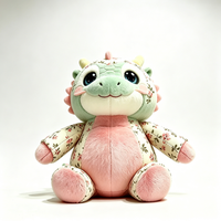 Peluche de dragon à imprimé floral personnalisé, dragon bébé fleuri style cottagecore, dragon fantaisie floral pastel