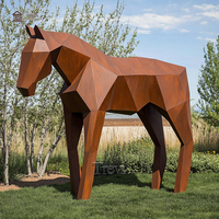 Sculpture d'art animalier rouille de jardin Statue de cheval géométrique en acier corten à vendre