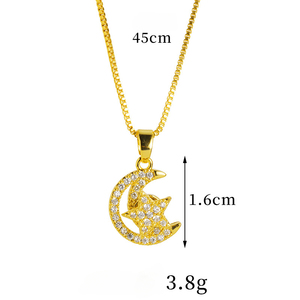 Nouvel ensemble <span class=keywords><strong>de</strong></span> colliers en cuivre plaqué or avec étoile croissante incrustée <span class=keywords><strong>de</strong></span> diamants, style luxe léger, pour accessoires féminins - Product Image 5