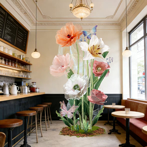 Set di Rose di Carta Personalizzate Giganti <span class=keywords><strong>in</strong></span> Seta e Organza con Papaveri e <span class=keywords><strong>Farfalle</strong></span> per Decorazioni Nuziali e Esposizioni Floreali Interne - Product Image 3