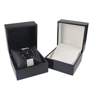 Caja de embalaje de reloj Caja de reloj de madera LACADA NEGRA piano brillante con almohada de cuero