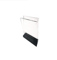 Supports de signalisation en acrylique en forme de T transparents A5, porte-photos en papier, cadre photo, panneau d'affichage, support de base noir, présentoir publicitaire