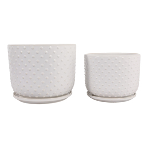 Vasi in gres effetto bolle con sottovaso testurizzato per piante da interno ed esterno, decorazioni da giardino - Product Image 3