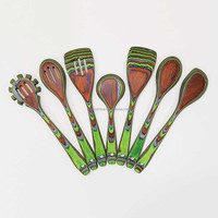 Ensemble de 7 ustensiles de cuisine en bois Pakkawood avec spatules, cuillères et spatule pour mélanger, servir et cuisiner