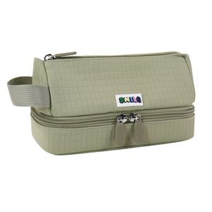 SENDA Simple - Estuche para lápices de nailon acolchado verde oliva con compartimentos con doble cremallera y correa de transporte - Product Image 2