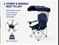 Chaise de camping pliante en alliage d'aluminium avec auvent pare-soleil, chaise de pêche d'extérieur avec pare-soleil, chaise de plage portable