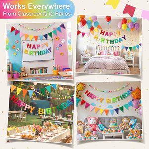 Guirlande en feutre pré-enfilée à motif arc-en-ciel Joyeux Anniversaire, décorations d'anniversaire colorées |   Articles de fête réutilisables pour l'intérieur - Product Image 5
