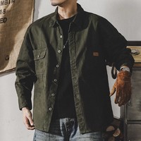 Chemise de travail vintage pour homme, manches longues, coupe ample, robuste, col rabattu, pour le printemps et l'automne, idéale pour la chasse