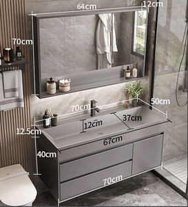 Mueble de baño moderno de pared con espejo LED, lavabo de cerámica, gabinete de MDF gris oscuro de 60 pulgadas, diseño contemporáneo - Product Image 5