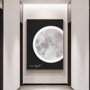 Mural de Pared con Tema Lunar en Blanco y Negro, Pintura Realista Rectangular, Marco de Madera Sólida, Azulejos de Porcelana, Decoración Colgante de una Sola Pieza - Product Image 2