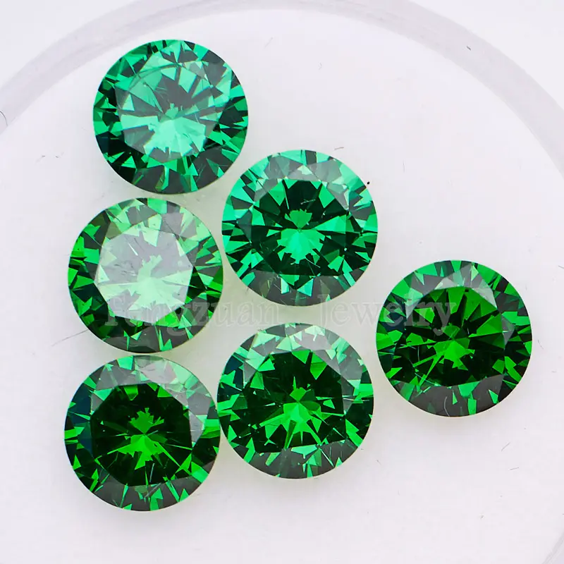 Round cut emerald green zircon stone high quality CZ stone loose cubic zirconia gems