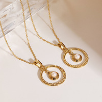 Collier minimaliste en acier inoxydable plaqué or 18 carats avec pendentif rond creux et breloque perle, chaîne à maillons, bijoux pour femmes