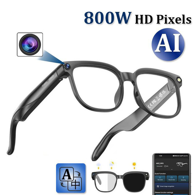 AI Smart Camera Glasses 8MP 4K HD Recording Real Time Translation AI Recognition Smart Glasses for Outdoor