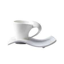 Mug en céramique <span class=keywords><strong>simple</strong></span> et tendance, mug blanc en porcelaine, forme ondulée, tasse à café et soucoupe - Product Image 6