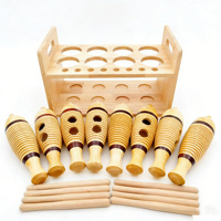 Children's Wooden Percussion Instrument Orff Music Teaching Storage Box Set with Drum & Xylophone-Six Pieces