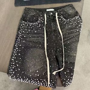 Shorts en jean streetwear vintage personnalisés OEM d'usine avec strass pour hommes - Product Image 2