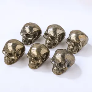 Wholesale Natural Crystal Healing Crafts Pyrite Skulls Ornament Handmade Carving Crystal Skulls For Decor